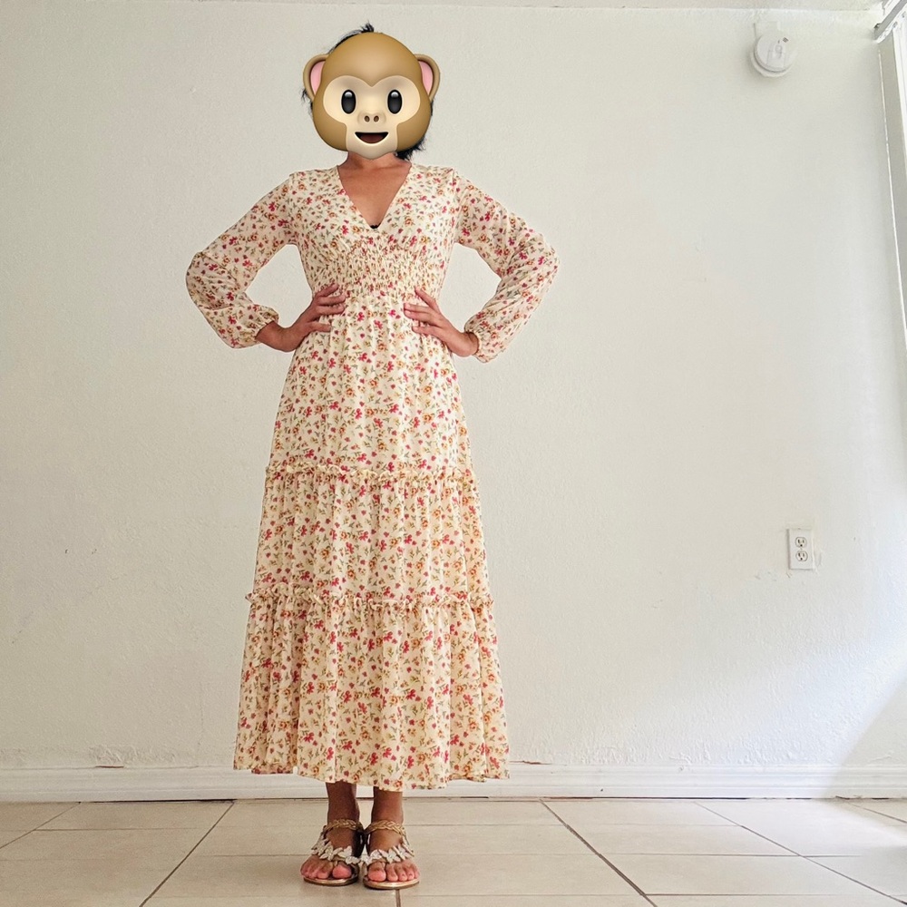 Lost + Wander Cream Maxi Dress with Pink Floral Print